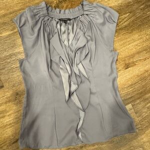 Express Light Gray Ruffle-Front Cap Sleeve Blouse